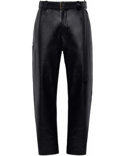 Pantaloni din piele Bottega Veneta negru