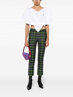 Kostkované slim fit vlněné kalhoty Vivienne Westwood zelené