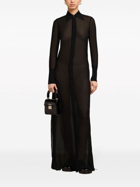 Průsvitné hedvábné dlouhé šaty Ami Paris černé