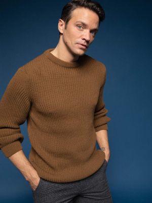 Slim fit pulovr Defacto hnědý