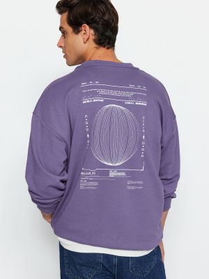 Bluza bawełniana z nadrukiem oversize Trendyol fioletowa