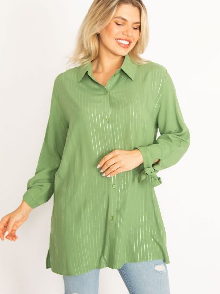 Čipkovaná viskózová košeľa na gombíky şans zelená