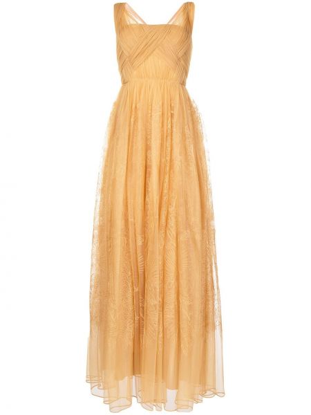 Πλισέ κοκτέιλ φόρεμα με κέντημα Alberta Ferretti κίτρινο