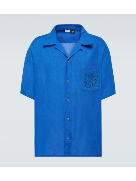 Lněná košile Loewe modrá