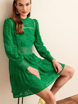 Кружевное платье мини с длинным рукавом Next зеленое