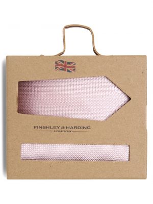 Finshley & Harding London - Krawat męski i poszetka z jedwabiu, różowy Finshley & Harding London