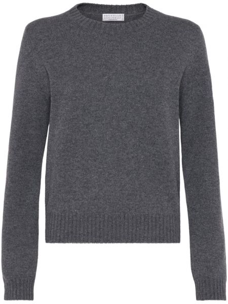 Кашмирен пуловер с кръгло деколте Brunello Cucinelli сиво