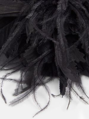 Brosa de catifea cu pene cu model floral Saint Laurent negru