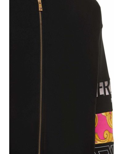 Bluza z kapturem na zamek bawełniana z nadrukiem Versace czarna