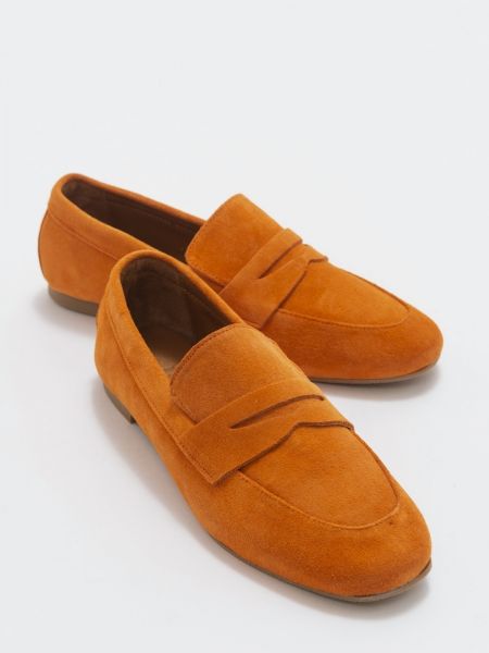 Oranžové kožené semišové loafers Luvishoes