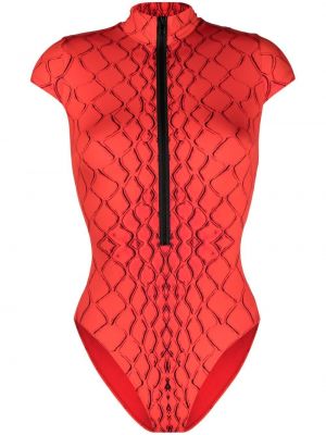 Bañador de cuero con estampado de estampado de serpiente Noire Swimwear rojo