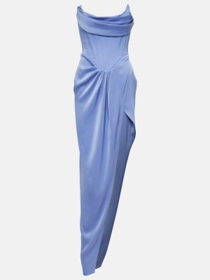 Satynowa sukienka długa drapowana Alex Perry niebieska