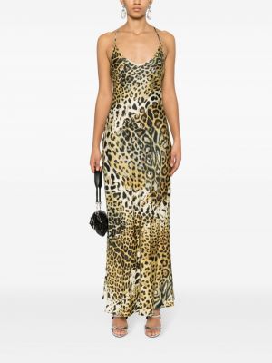 Leopardí hedvábné koktejlové šaty s potiskem Roberto Cavalli