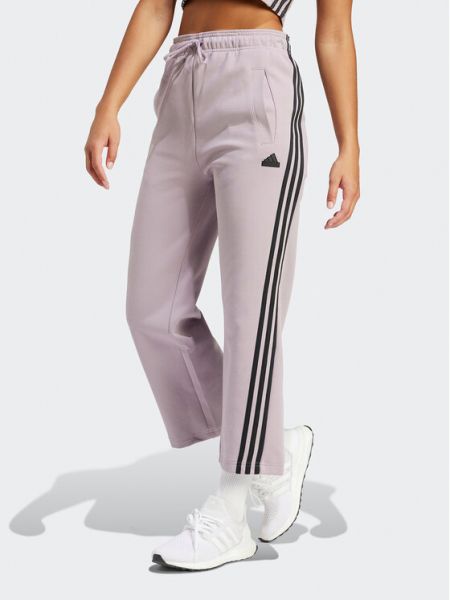 Pruhované slim fit sportovní kalhoty Adidas fialové