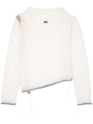 Asymetrický sveter s výstrihom do v Mm6 Maison Margiela biela