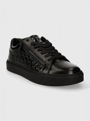 Кожаные кроссовки на шнуровке на молнии Calvin Klein черные