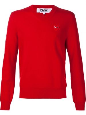 Пуловер бродиран със сърца Comme Des Garçons Play червено