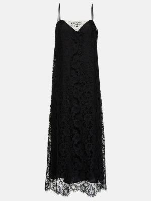 Čipkované midi šaty Prada čierna