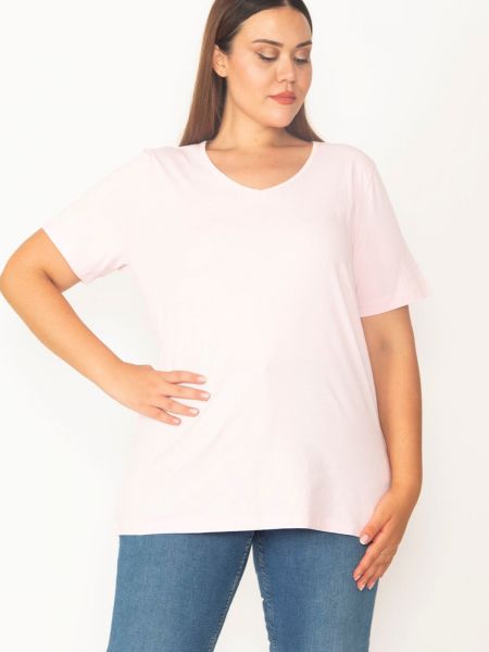 Koszulka z dekoltem w serek oversize Sans różowa