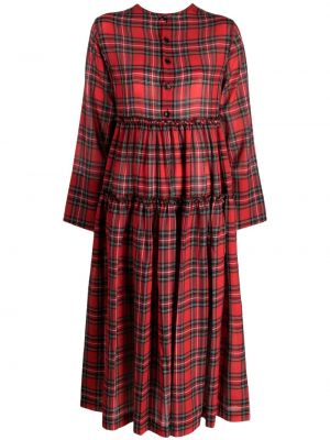 Dzianinowa sukienka midi w kratkę z nadrukiem Comme Des Garçons Tao czerwona