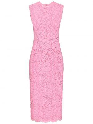 Růžové krajkové koktejlové šaty bez rukávů Dolce & Gabbana