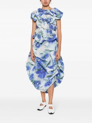 Asymetrické květinové midi sukně s potiskem Caroline Hu modré
