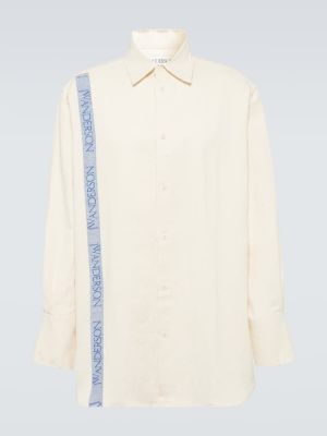 Camisa de lino de algodón a rayas Jw Anderson blanco