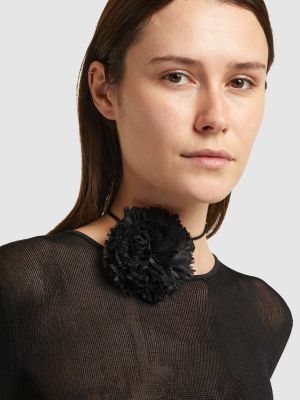 Svilena satenska ogrlica s cvjetnim printom Saint Laurent crna