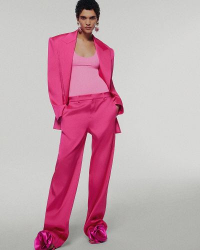 Saténové kalhoty s vysokým pasem relaxed fit Magda Butrym růžové