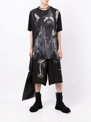 Shorts en soie à imprimé à motifs abstraits Yohji Yamamoto noir