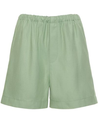 Pantalones cortos de lino de viscosa Loulou Studio verde