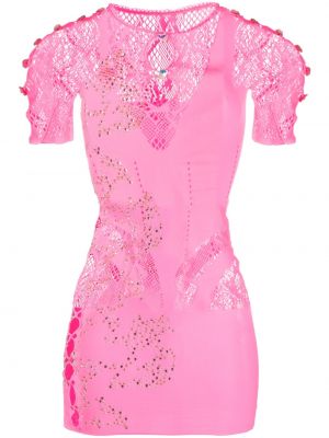 Pletené mini šaty Poster Girl ružová