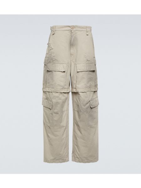 Хлопковые брюки карго с потертостями Balenciaga бежевые