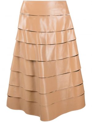 Kožená sukně s vysokým pasem A.w.a.k.e. Mode - béžová