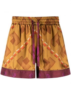 Pantaloni scurți de mătase cu imagine cu imprimeu geometric Pierre-louis Mascia maro