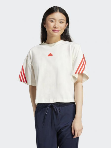 Voľné pruhované priliehavé tričko Adidas biela