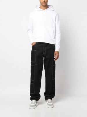 Raštuotas medvilninis džemperis su gobtuvu Calvin Klein Jeans balta