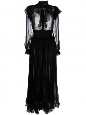 Hodvábne dlouhé šaty s volánmi Roberto Cavalli čierna