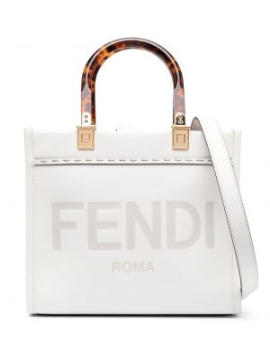 Kožená nákupná taška s potlačou Fendi biela