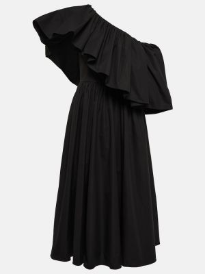 Bavlněné midi šaty s volány Alexander Mcqueen černé