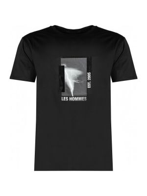 Tričko s krátkými rukávy s kulatým výstřihem Les Hommes černé