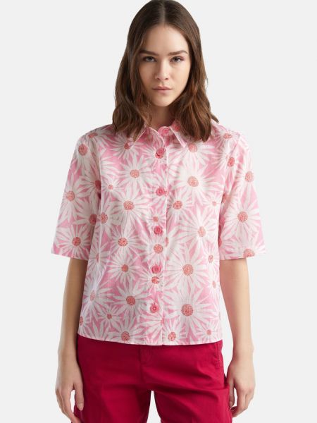 Блузка-рубашка SHORT SLEEVE PATTERNED United Colors of Benetton, pink