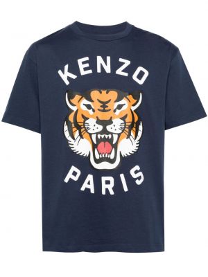 Tricou din bumbac cu dungi de tigru Kenzo albastru