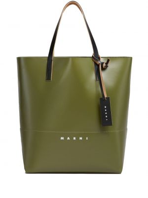 Шопинг чанта с принт Marni зелено