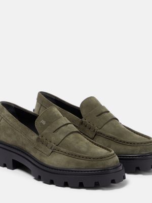 Pantofi loafer din piele de căprioară cu platformă Tod's verde