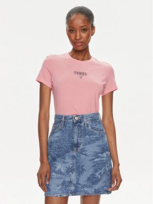 Marškinėliai slim fit Tommy Jeans rožinė