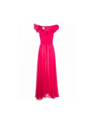 Różowa jedwabna sukienka długa bez rękawów z falbankami Giambattista Valli