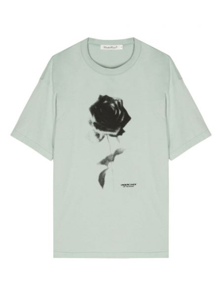 Kokvilnas t-krekls ar ziediem ar apdruku Undercover zaļš