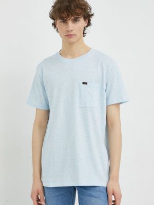 Меланж памучна тениска с дълъг ръкав Lee синьо