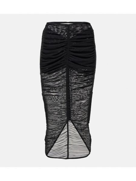 Midi φούστα από διχτυωτό ντραπέ Mugler μαύρο